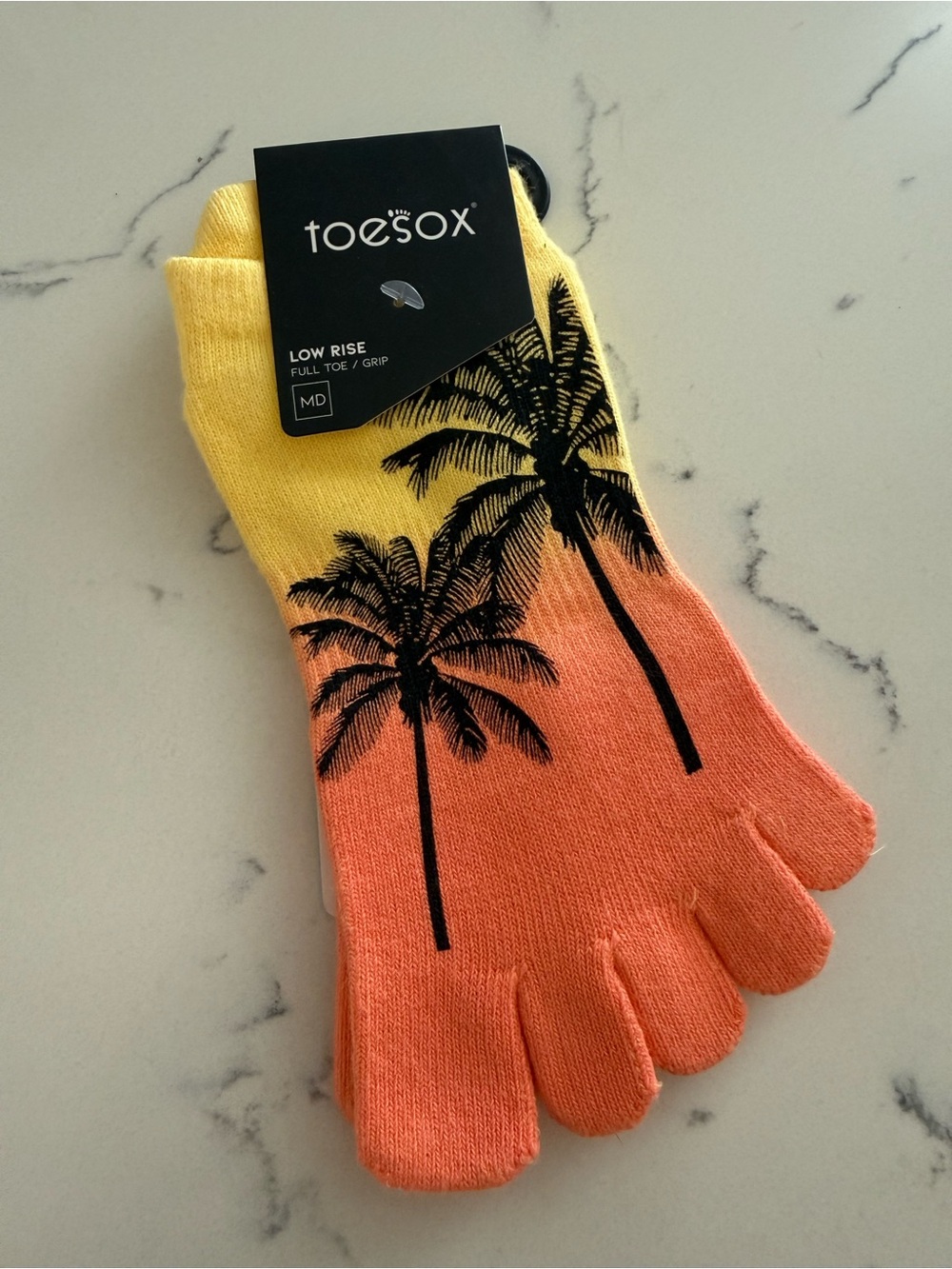 toesox Palm Tree Gradient Toe Socks - Yellow & Orange
